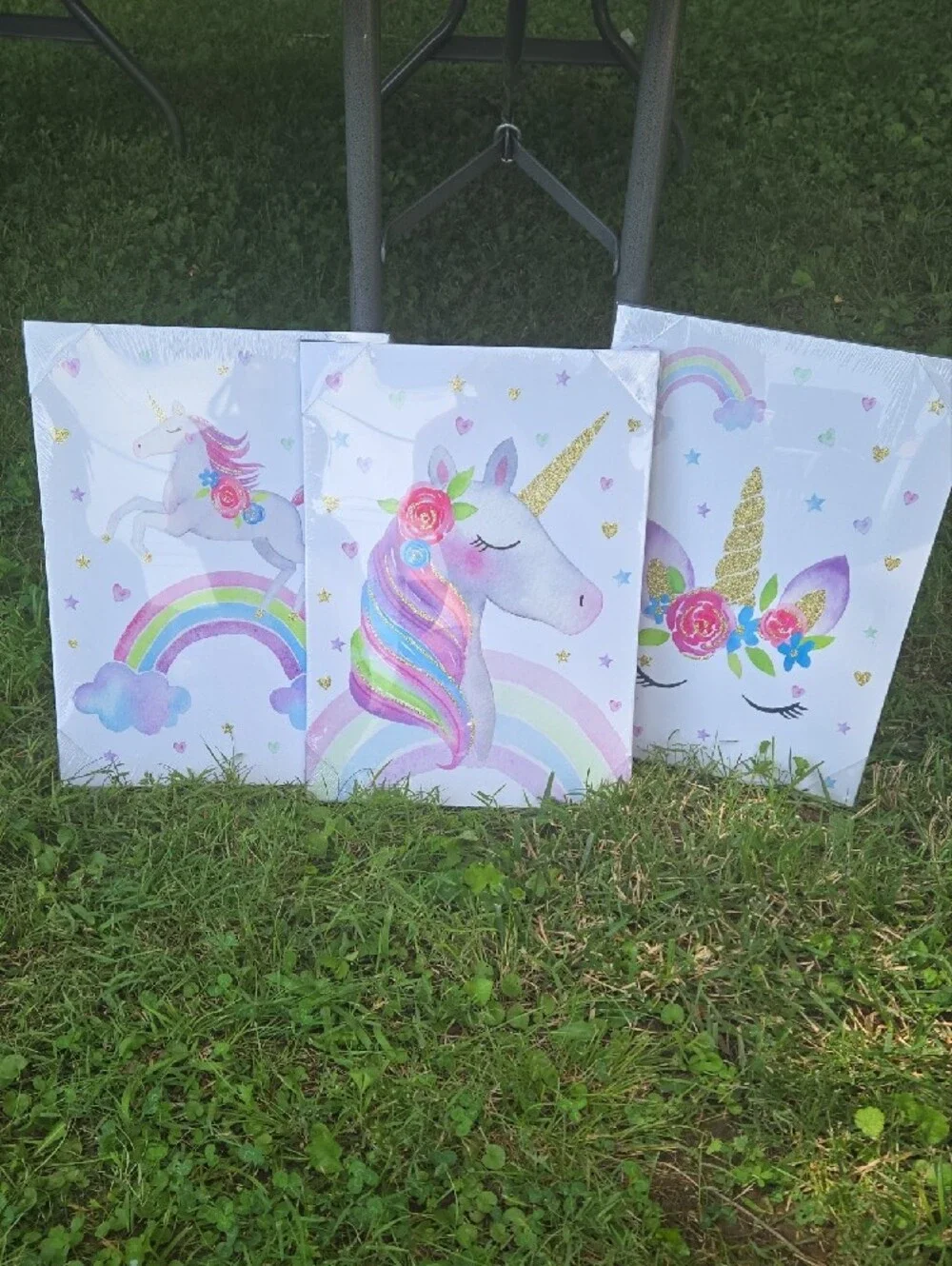 Unbranded Pastel Unicorn Party Canvas Wall Art - Pink, Rainbow